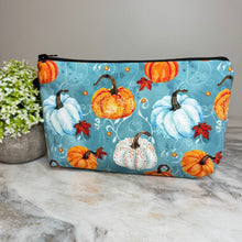 Load image into Gallery viewer, Pouch - Halloween Fall Aqua Filagree Floral Pumpkins
