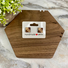 Load image into Gallery viewer, Wooden Stud Earrings - Checkered Square
