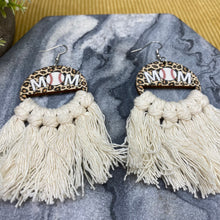 Load image into Gallery viewer, Wood &amp; Macrame Earrings - Half Baseball Mom
