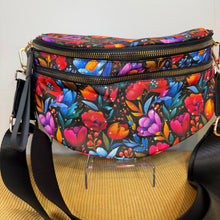 Load image into Gallery viewer, The Roni Nylon Crossbody - Floral Bright Red Blue on Black
