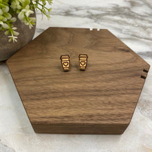 Load image into Gallery viewer, Wooden Stud Earrings - Coffee Cup Heart #2
