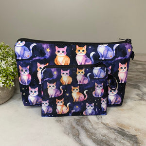 Pouch & Mini Pouch Bundled Set - Cats Orange Purple Galaxy