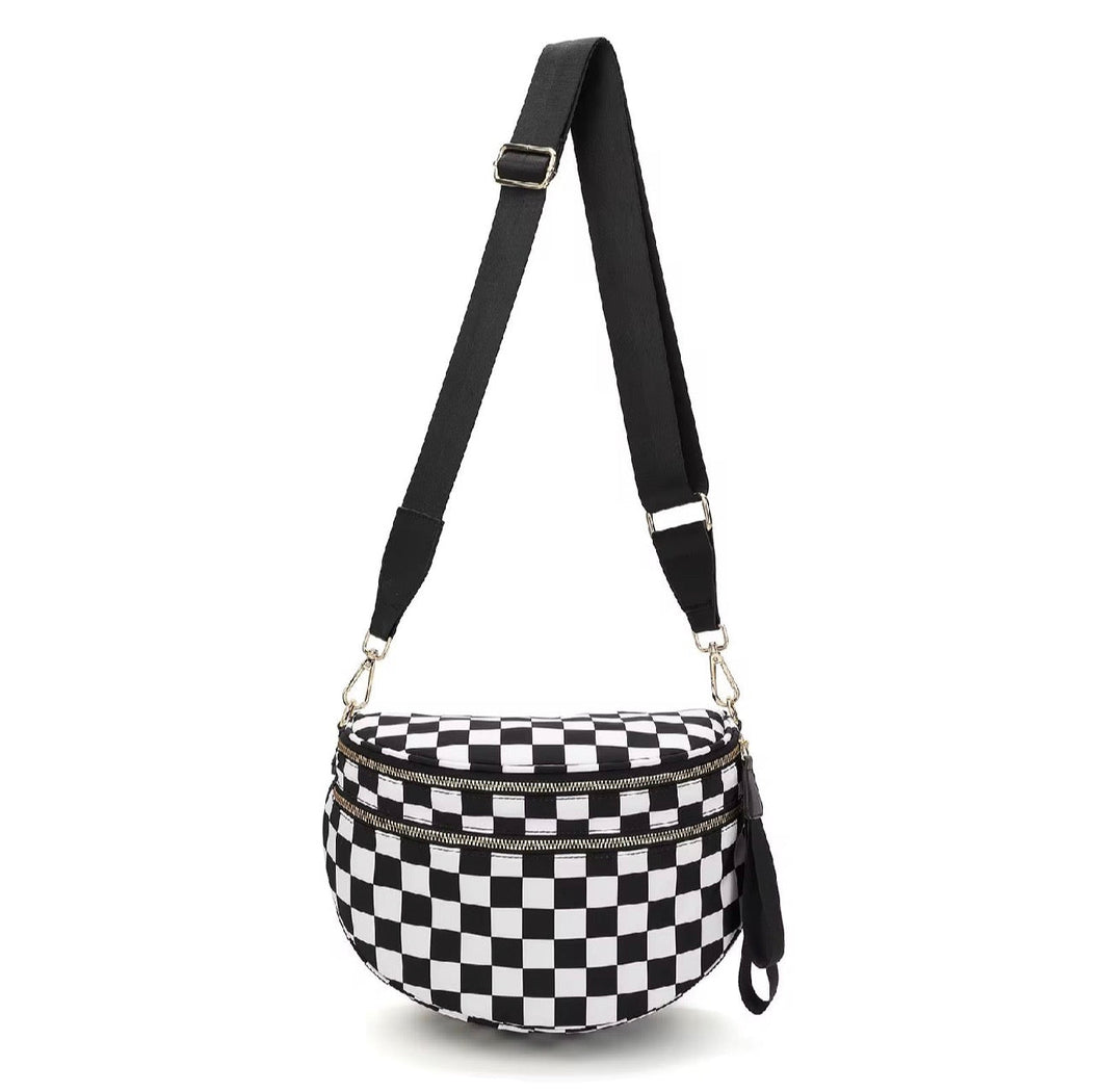 The Roni Nylon Crossbody - Checkered Black & White - PREORDER