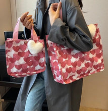 Load image into Gallery viewer, Tote Bag - Heart Dark Pink + White
