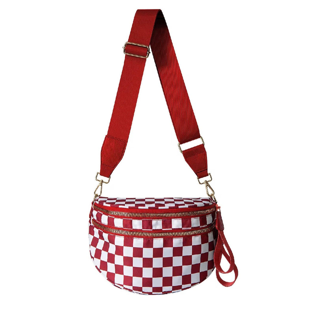 The Roni Nylon Crossbody - Checkered Red - PREORDER
