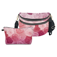 Load image into Gallery viewer, Bundled Set - Roni &amp; Pouch - Floral Pink Purple Ombré Roses
