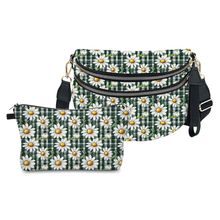 Load image into Gallery viewer, Bundled Set - Roni &amp; Pouch - Floral Daisy Gingham Olive Green
