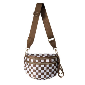 Roni - Checkered - Nylon Crossbody - Chocolate