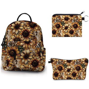 Mini Backpack, Pouch, & Mini Pouch Bundled Set - Sunflower Dots