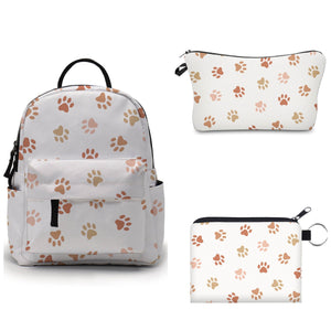 Mini Backpack, Pouch, & Mini Pouch Bundled Set - Dog Paw Tan