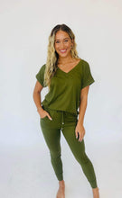 Load image into Gallery viewer, Shirley&amp;Stone :Krisie V-Neck Solid Lounge Set-#4-Olive

