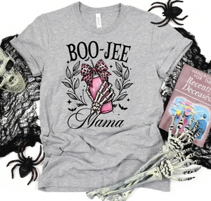 Boo-Jee Mama holding pink up