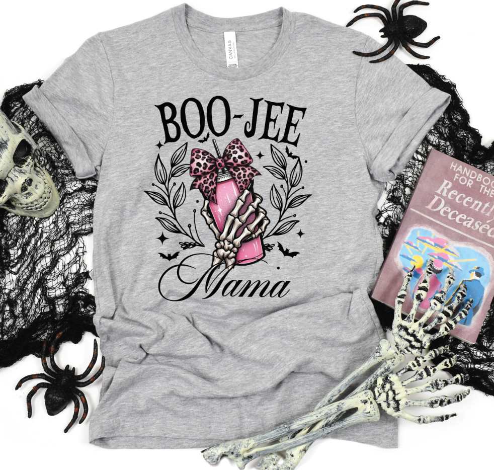Boo-Jee Mama holding pink up