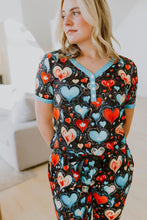 Load image into Gallery viewer, Short Sleeve Jogger PJ Set -#1-Teal Heart
