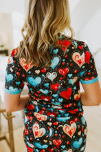 Load image into Gallery viewer, Short Sleeve Jogger PJ Set -#1-Teal Heart
