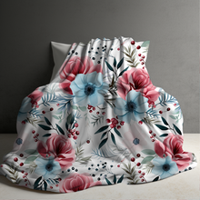 Load image into Gallery viewer, Blanket - Christmas Red Pink Blue Winter Floral - PREORDER ENDS 10/10
