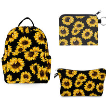 Load image into Gallery viewer, Mini Backpack, Pouch, &amp; Mini Pouch Bundled Set - Sunflower On Black
