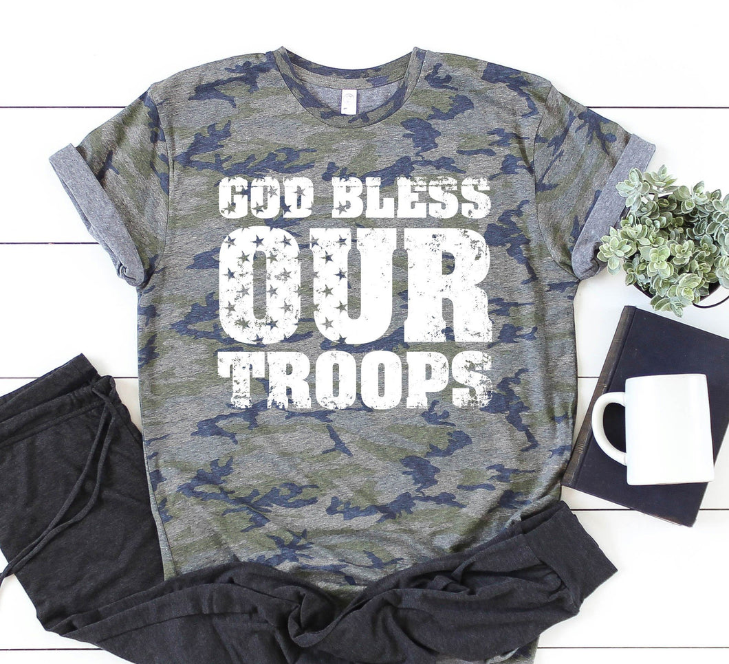God Bless Our Troops Camo Graphic T  ❤️