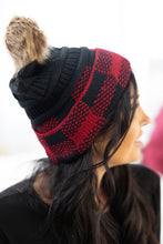 Load image into Gallery viewer, Red Plaid Pom Beanie
