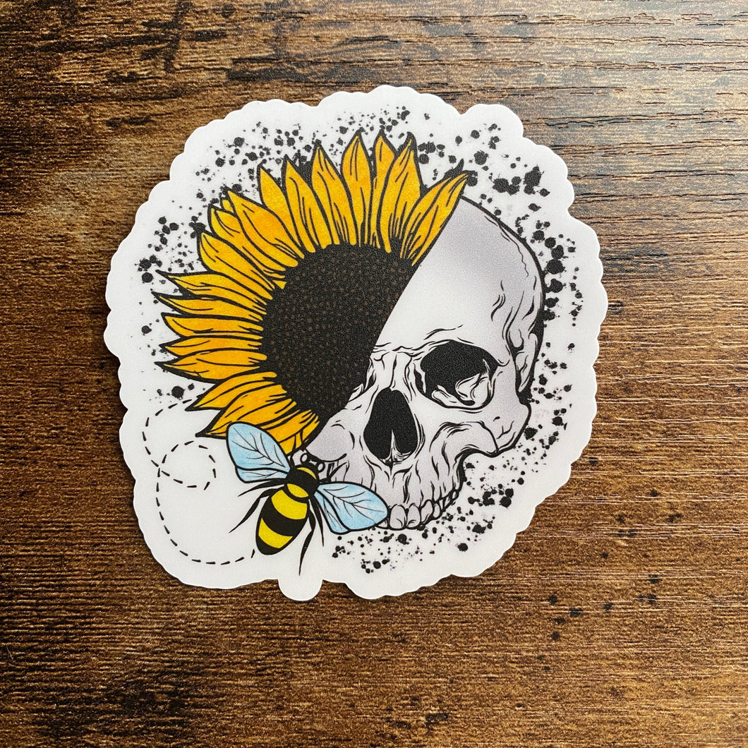 Vinyl Sticker - Bee Sunflower Skull