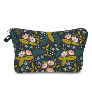 Pouch - Floral Charcoal Mustard Pink